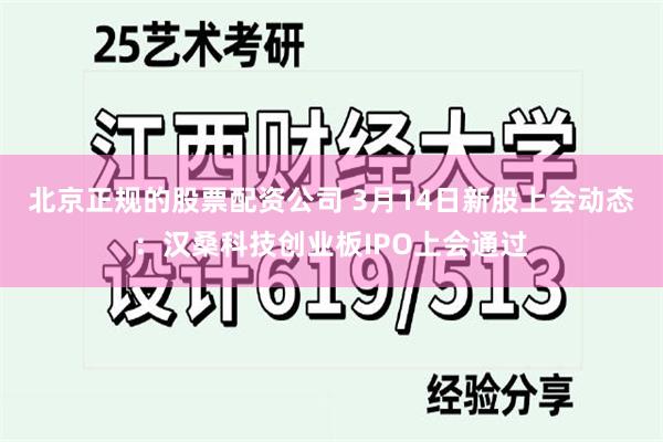 北京正规的股票配资公司 3月14日新股上会动态：汉桑科技创业板IPO上会通过