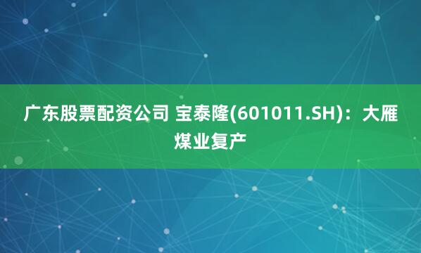 广东股票配资公司 宝泰隆(601011.SH)：大雁煤业复产