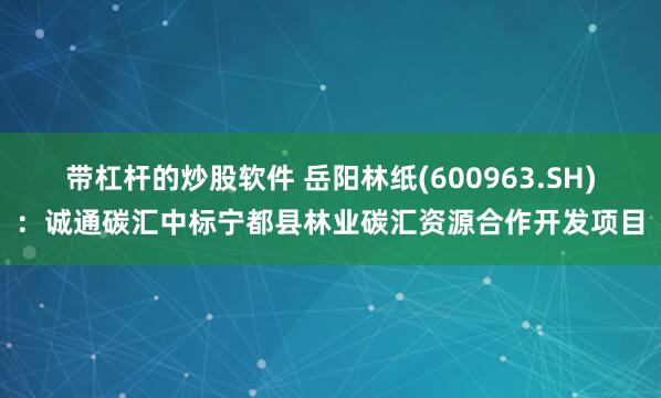 带杠杆的炒股软件 岳阳林纸(600963.SH)：诚通碳汇中标宁都县林业碳汇资源合作开发项目