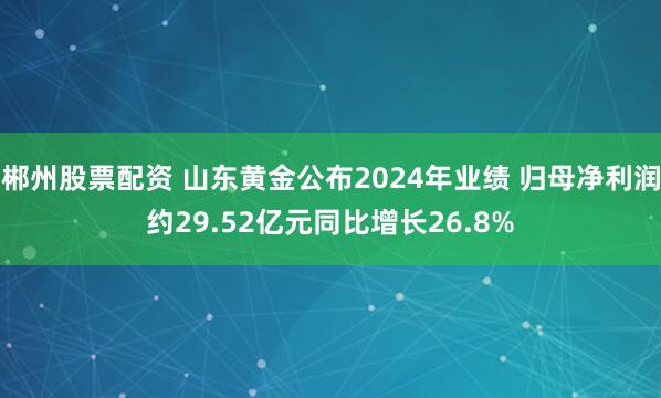 郴州股票配资 山东黄金公布2024年业绩 归母净利润约29.52亿元同比增长26.8%